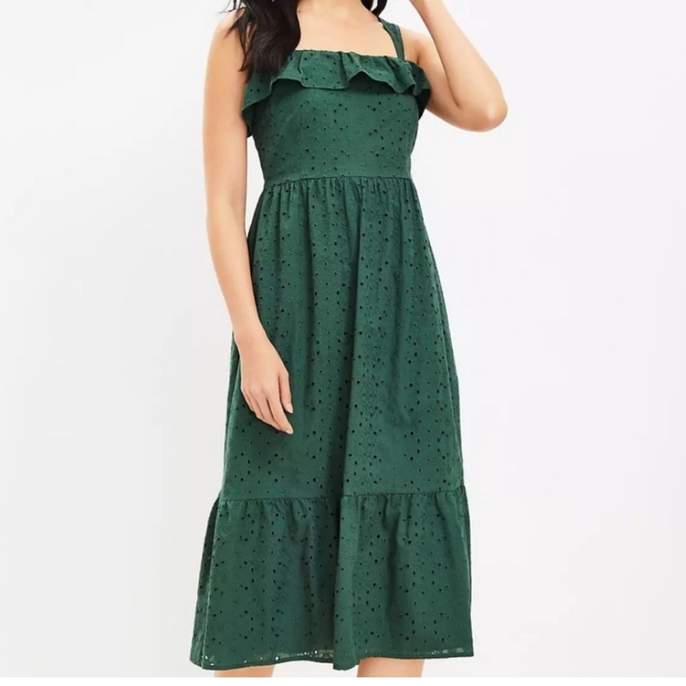 LOFT Dark Green Midi Dress - Picture 2 of 5